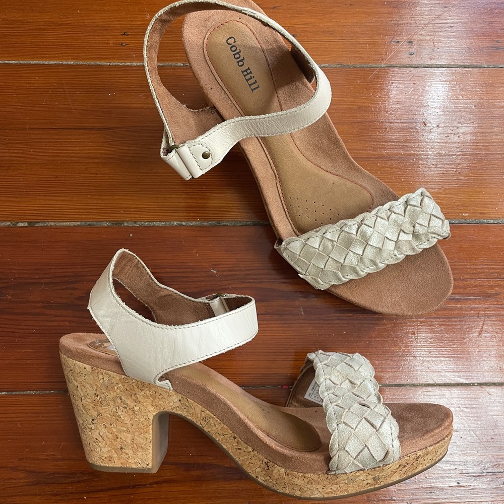 Rockport Cobb Hill Alleah Impact 1" Platform Cork Leather Sandals Women’s 10 💚🎀